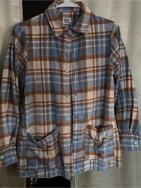 Princess Polly Blue and Brown Plaid Shirt Jacket